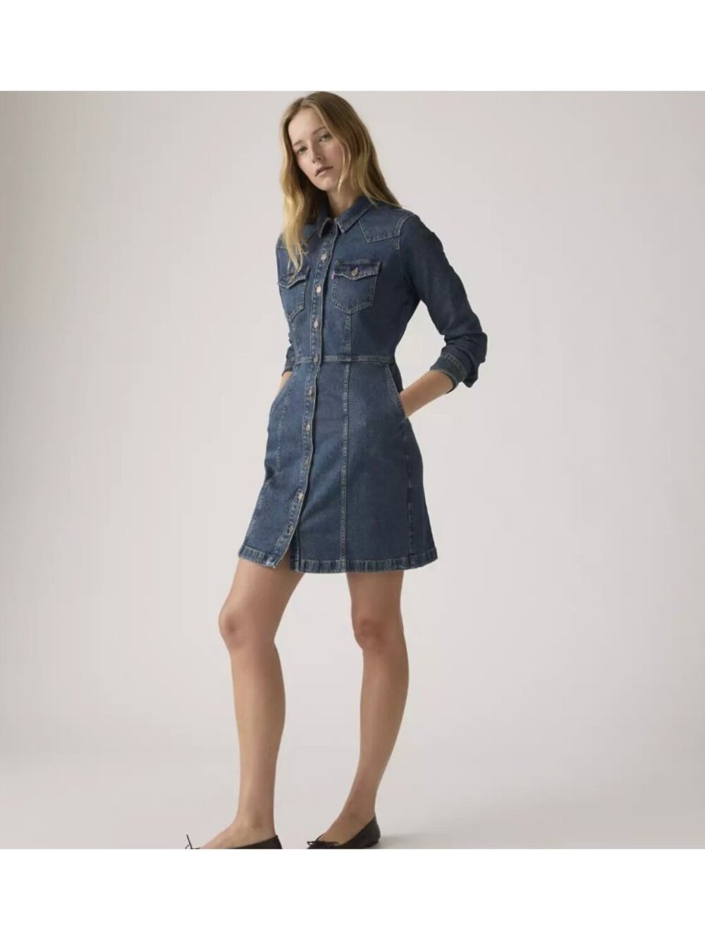 New Levi's S Women's Flynn Western Denim Dress There We Go - Dark Wash Small